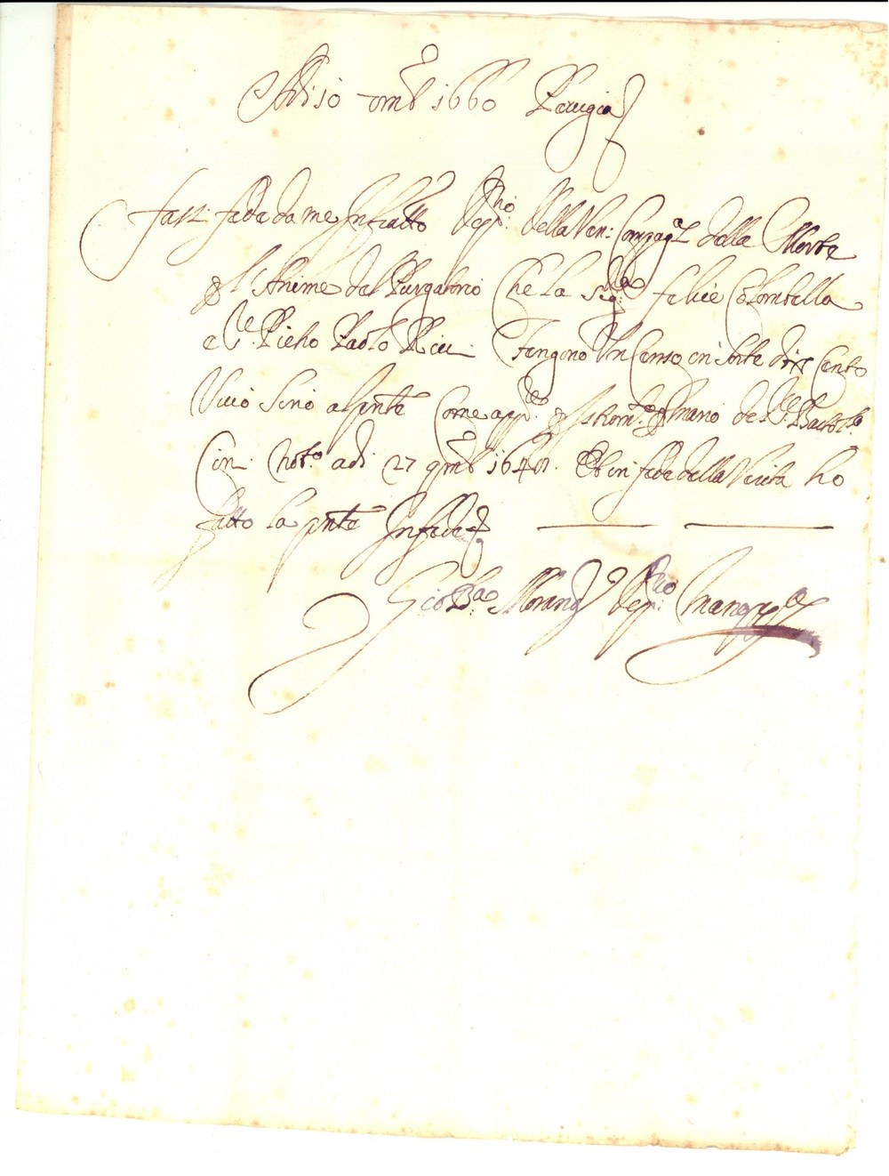 Documento originale, autentico 1660 PERUGIA Censo Pietro Paolo RICCI presso Congregazione della Morte 1