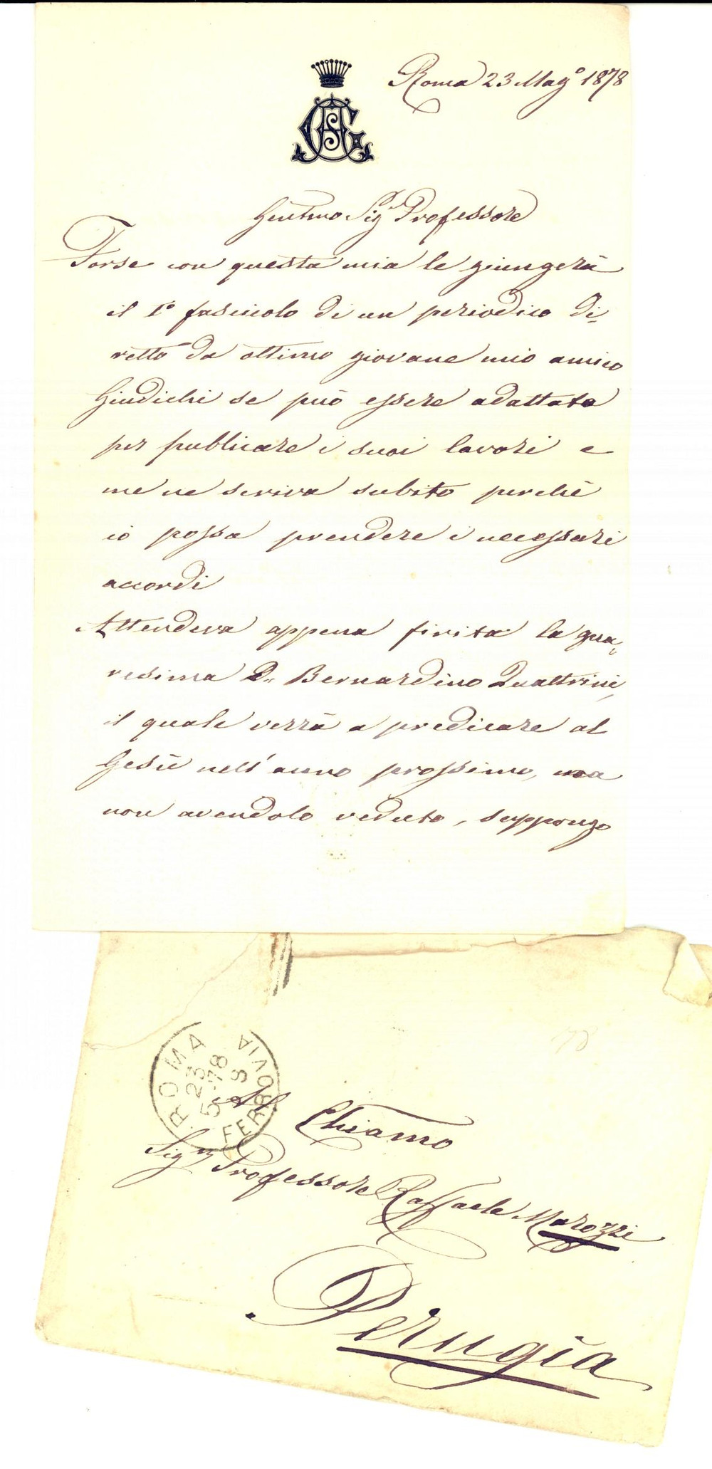 Autografo originale 1878 ROMA Giovane conte SERVANZI COLLIO raccomanda un amico Lettera 1