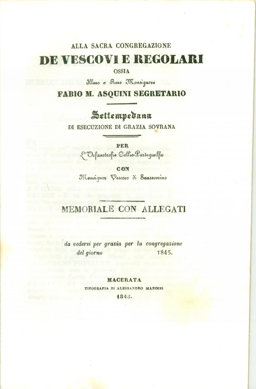 Documento originale, autentico 1845 SAN SEVERINO MARCHE Settempedana per Orfanotrofio COLLIO-PARTEGUELFA (3) 1