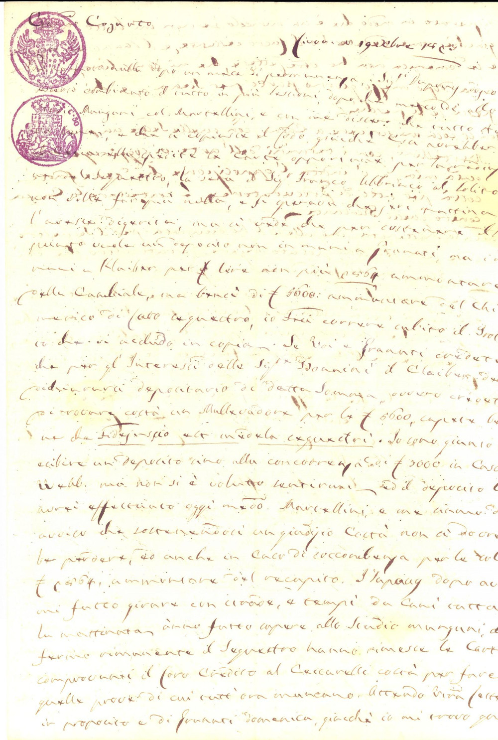 Documento originale, autentico 1823 LIVORNO Lettera famiglia FRIGGERI sullo scioglimento di un sequestro 1
