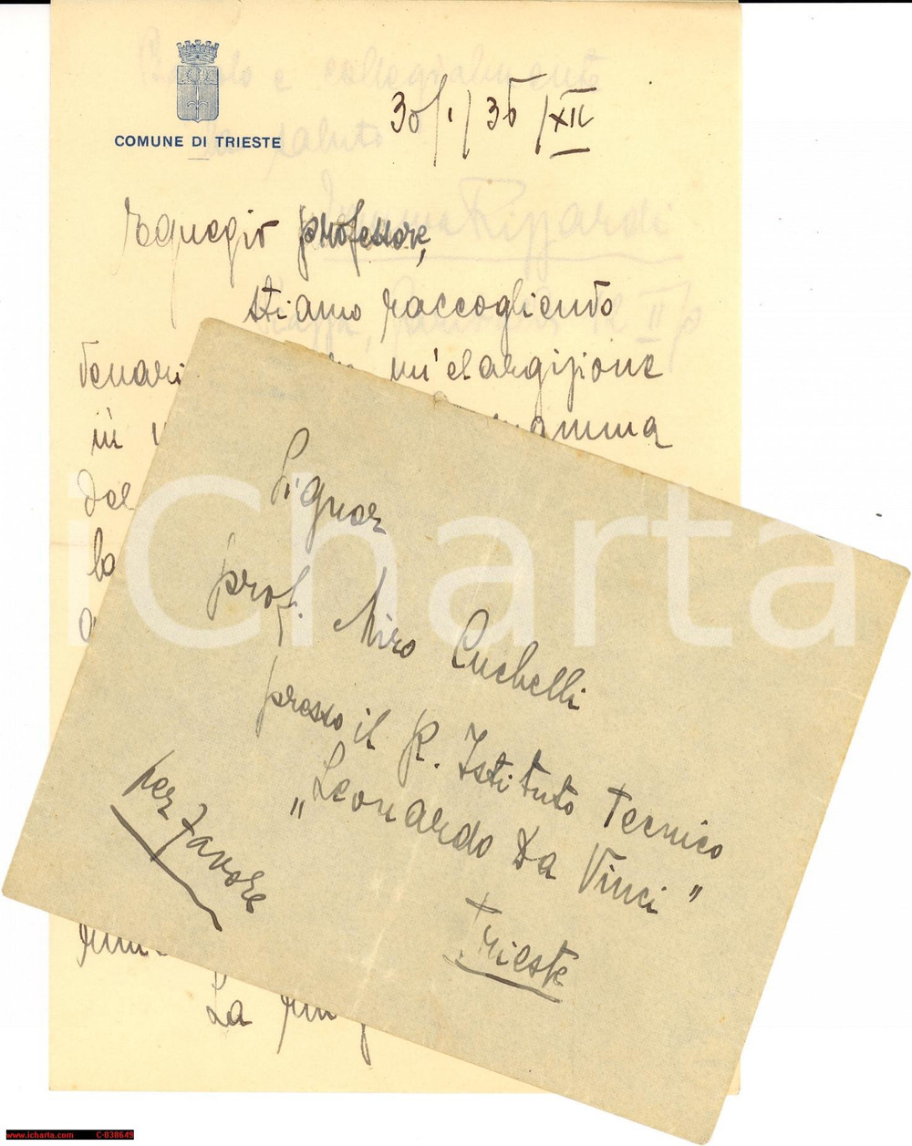 Documento originale, autentico 1936 TRIESTE Emma RIZZARDI raccoglie fondi in memoria madre PIGNOLO *Lettera 1
