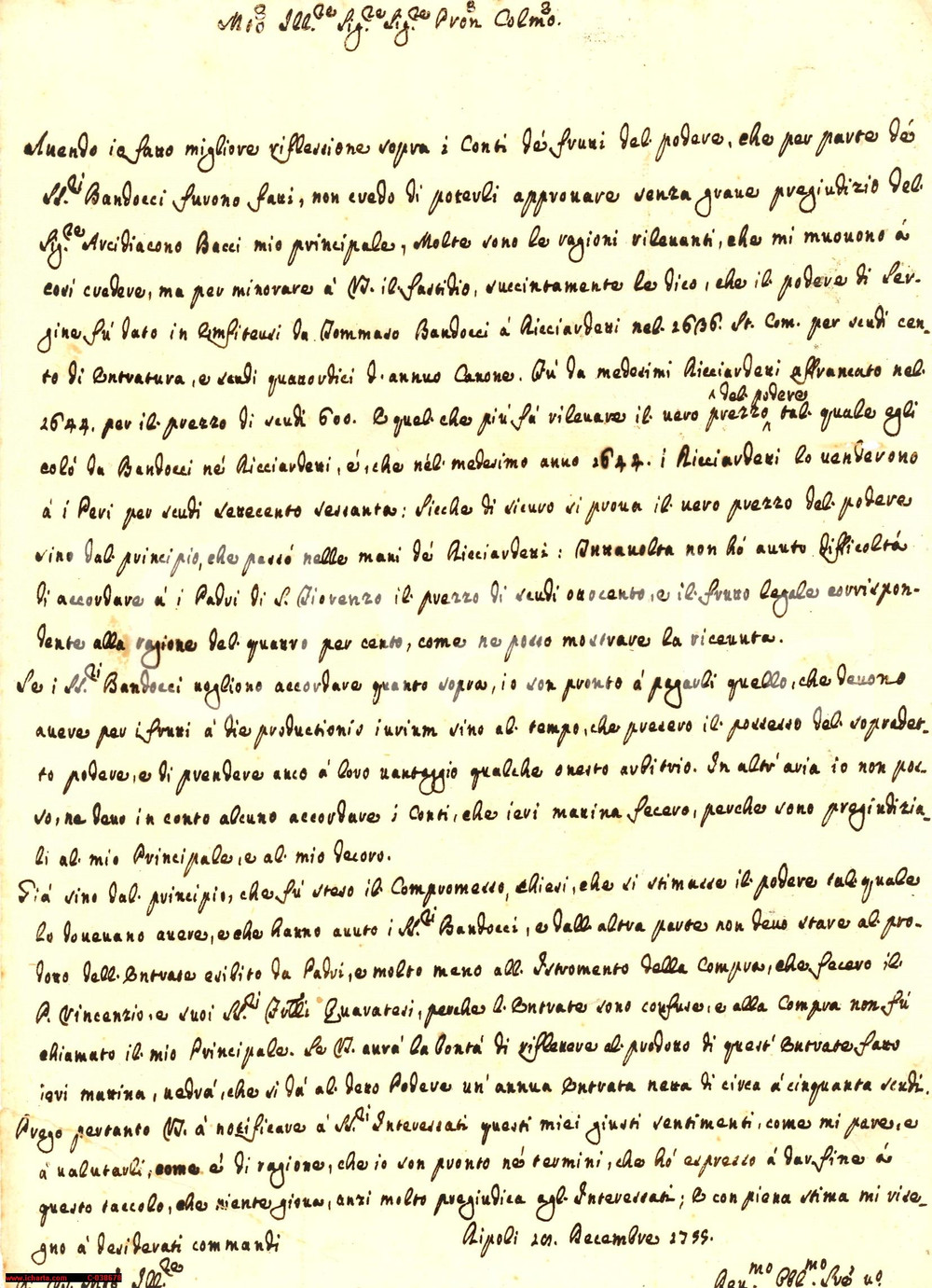 Documento originale, autentico 1755 PERGINE VALDARNO Storia di un podere manoscr. 1