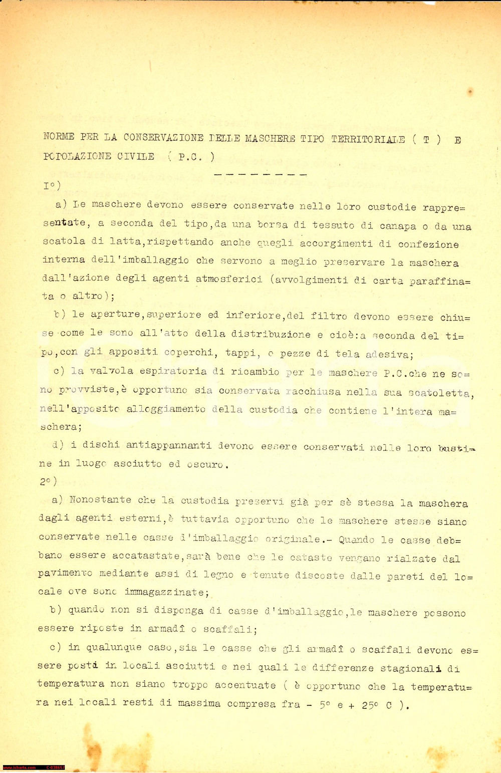 Documento originale, autentico 1940 ca WWII Conservazione maschere antigas tipo T e PC popolazione civile (1) 1