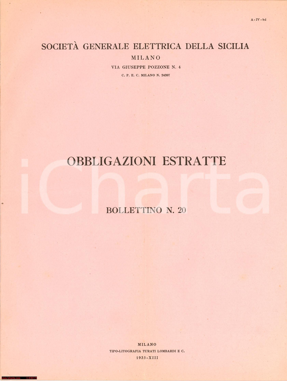 Documento originale, autentico 1935 MILANO SocietÃ  Generale Elettrica Sicilia 1
