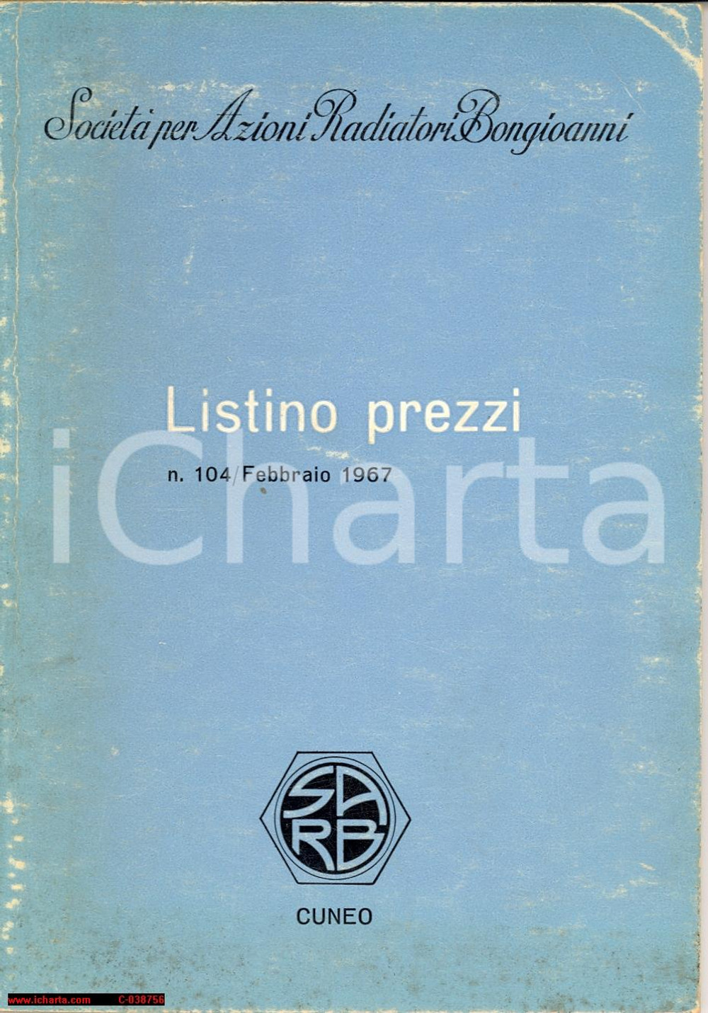 Oggetto da collezione cartaceo 1967 CUNEO Listinto Prezzi Radiatori Bongioanni 1