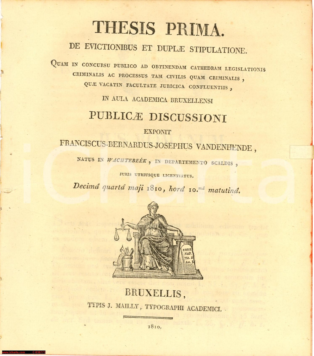 Libro, pubblicazione d epoca 1810 BRUXELLES Cattedra diritto criminaleFranciscus Bernardus J. Vandenhende 1