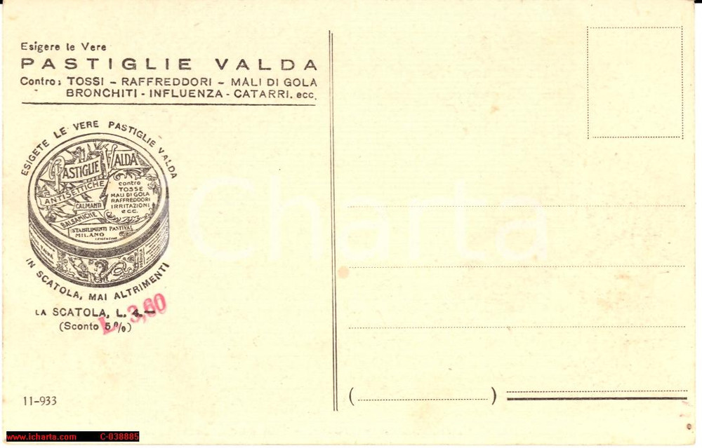 Cartolina originale da collezione 1933 Roma Italia Nuova Animata Reclame Pastiglie Valda cartolina 1