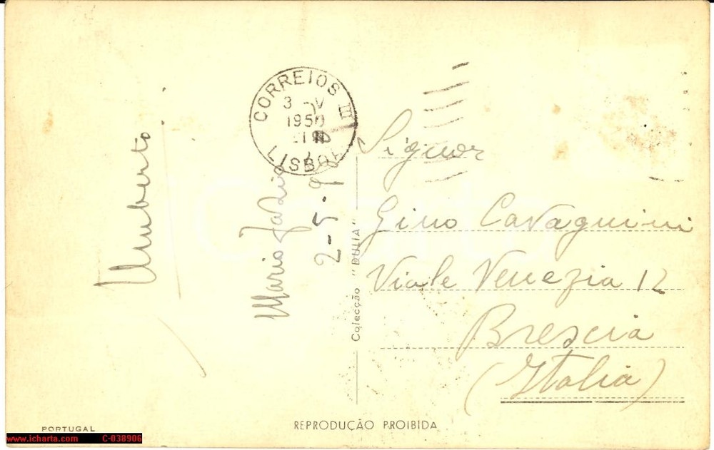 Cartolina originale da collezione 1950 Lisbona,  Umberto II di Savoia Cartolina con AUTOGRAFO 1