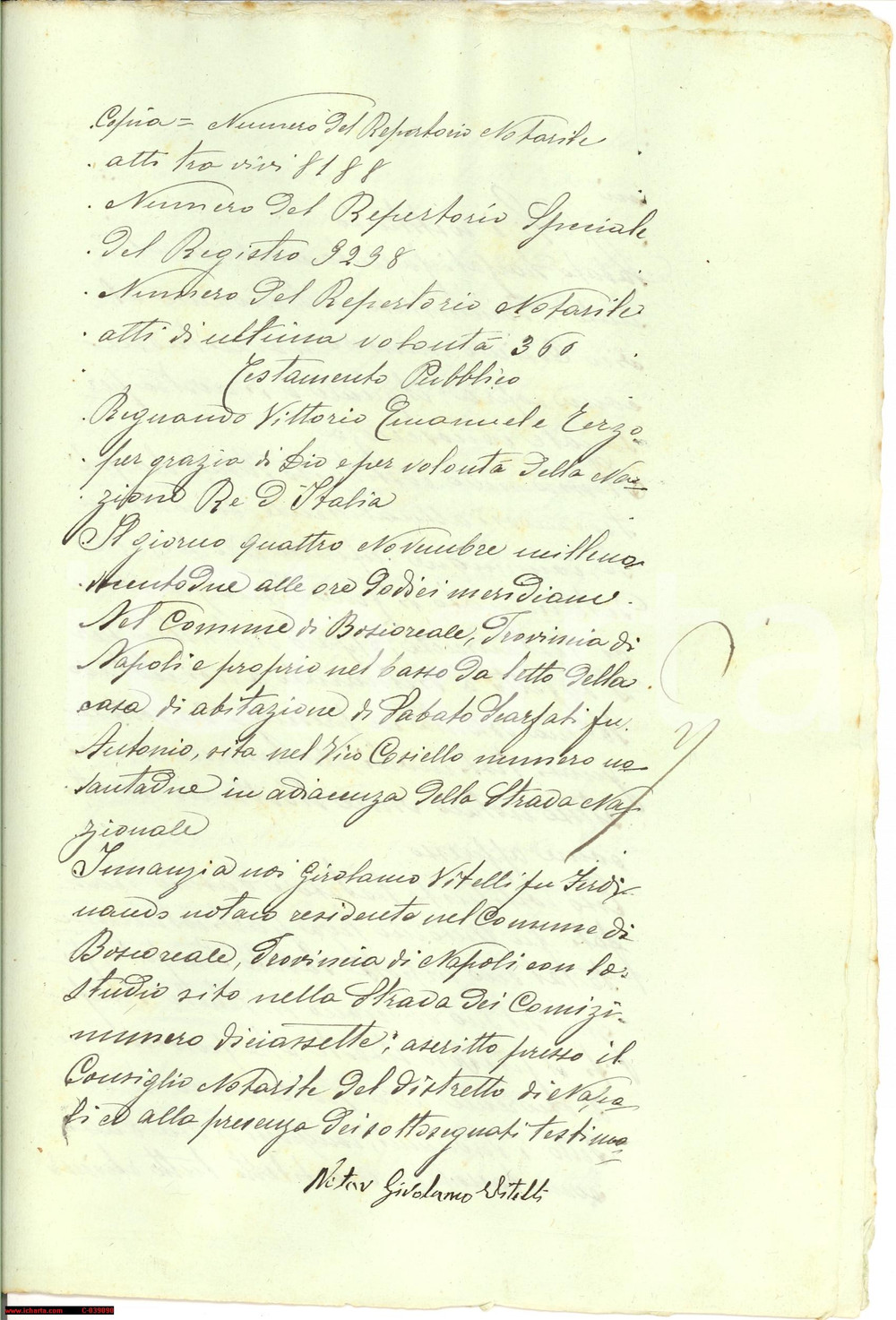 Documento originale, autentico 1902 BOSCOREALE NA Antonio IOVINE erede Sabato SCARFATI 1