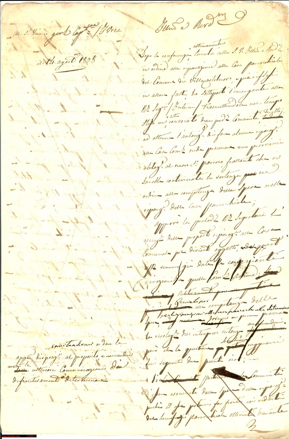 Documento originale, autentico 1838 CASTELNUOVO NIGRA (TO) Nuova casa per il parroco 1