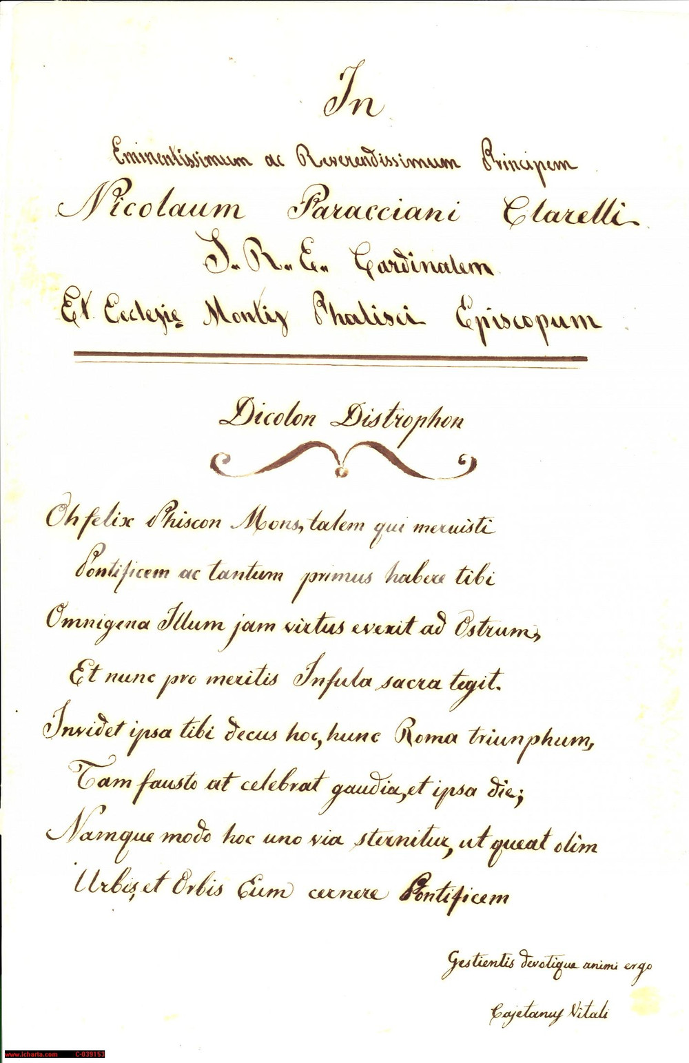 Documento originale, autentico 1844 GAETANO VITALI Poesia AUTOGRAFA per Paracciani 1