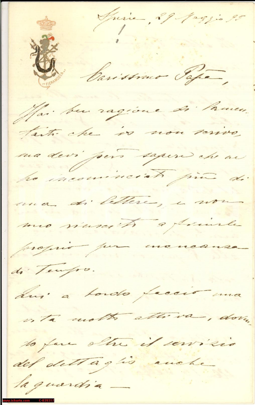 Manoscritto, lettera originale 1895 LA SPEZIA Lettera al padre sulla dura vita sul sommergibile  FIERAMOSCA 1