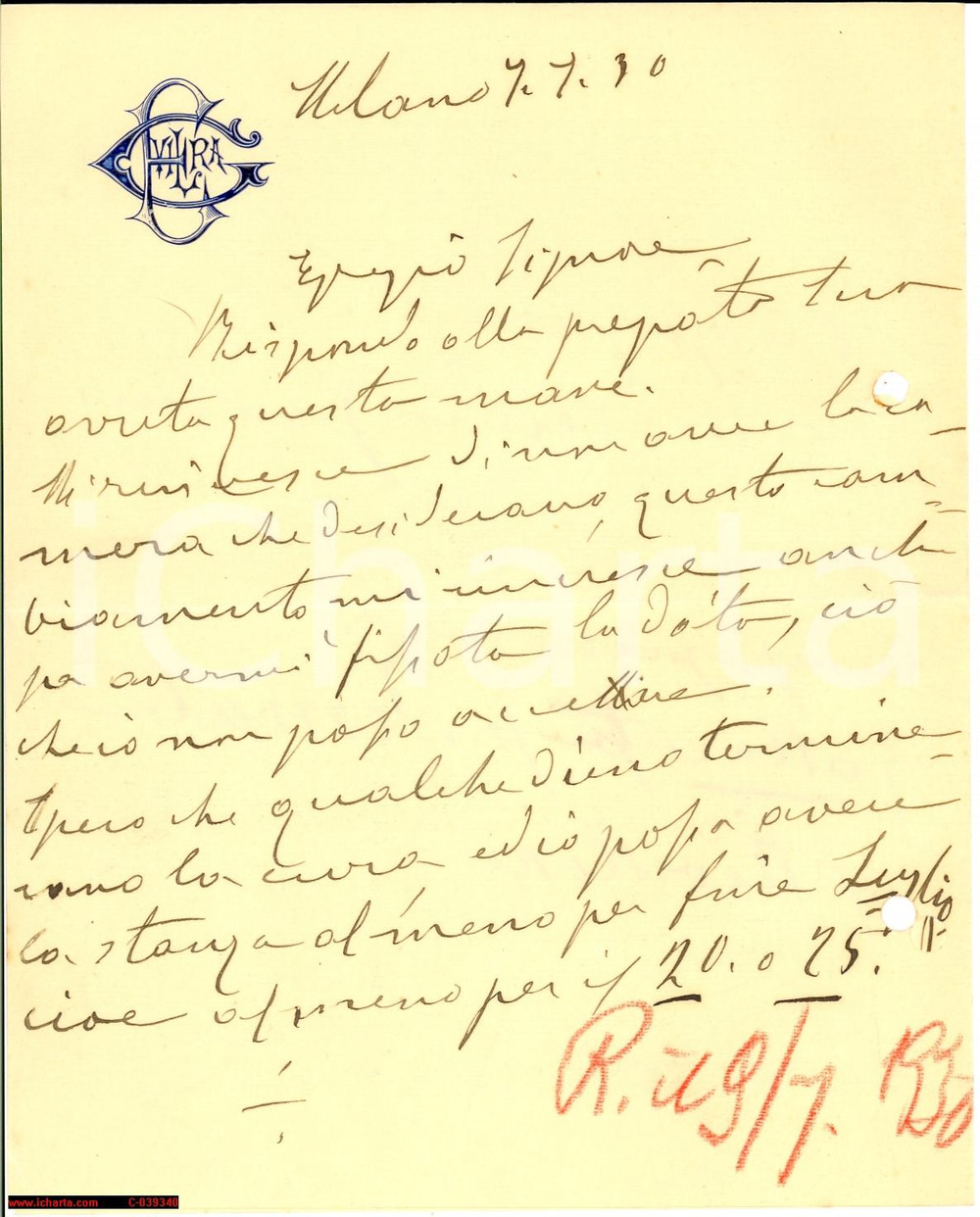 Manoscritto, lettera originale 1930 GALLARATE (VA) Elvira GENOLINI reclama una stanza 1