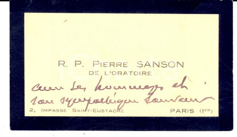 Autografo originale 1930 ca PARIS Carte de visite père Pierre SANSON de l Oratoire Autographe 1