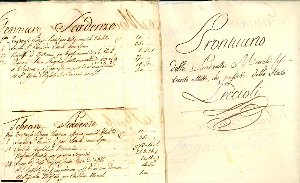 Documento originale, autentico 1810 ca FERRARA Entrate e uscite casa Giovanni LECCIOLI 1