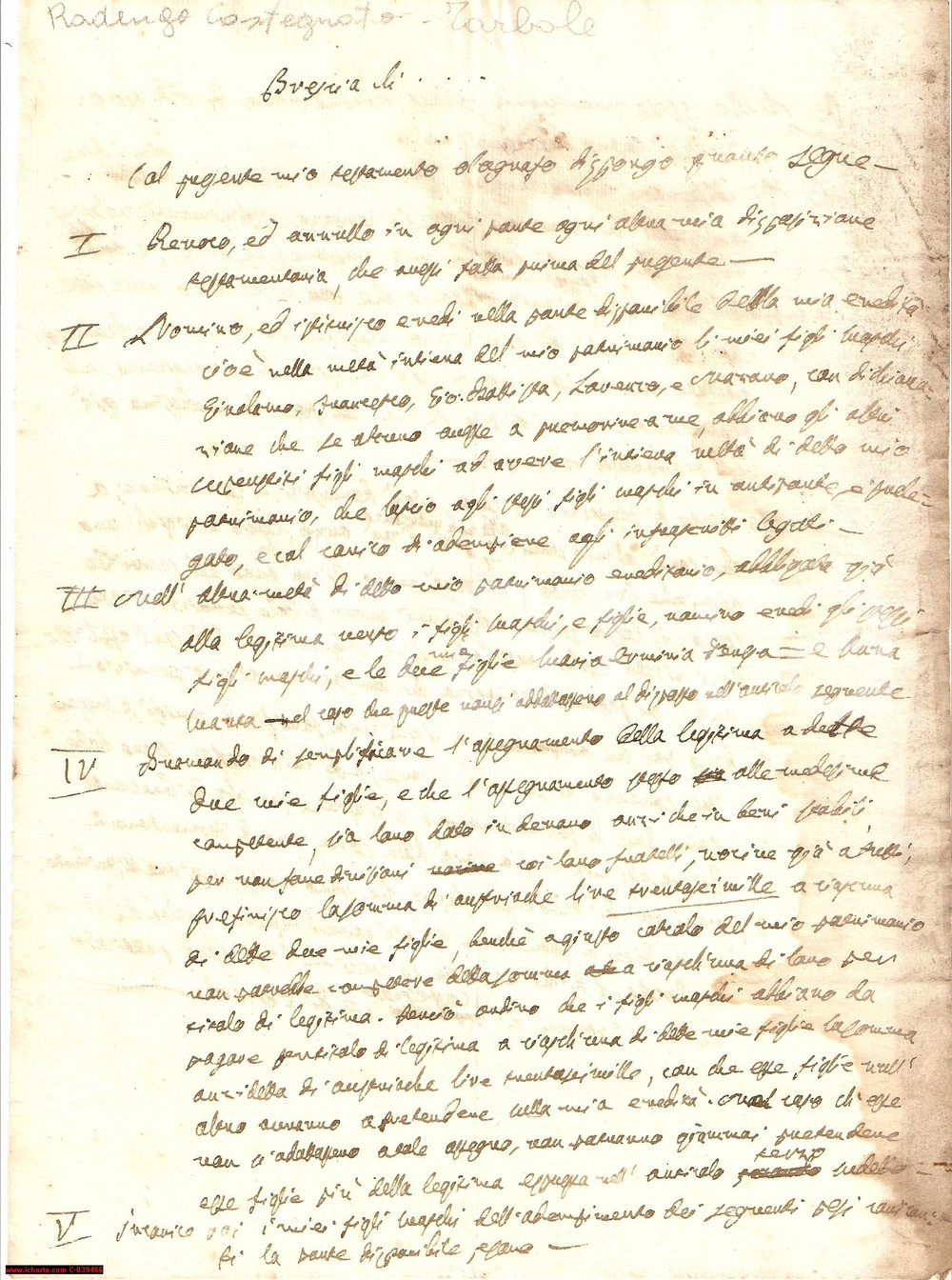 Manoscritto, lettera originale 1780 RODENGO CASTEGNATO TORBOLE Modifica testamento 1
