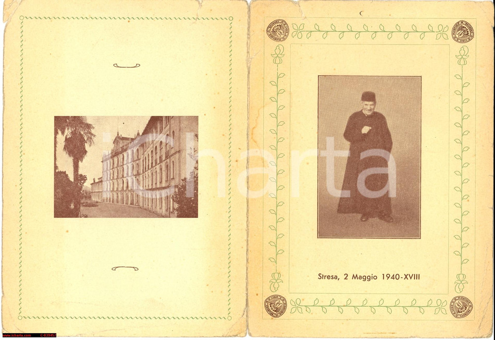 Oggetto da collezione cartaceo 1940 STRESA menù goliardico prof.Paggi Collegio Rosmini 1