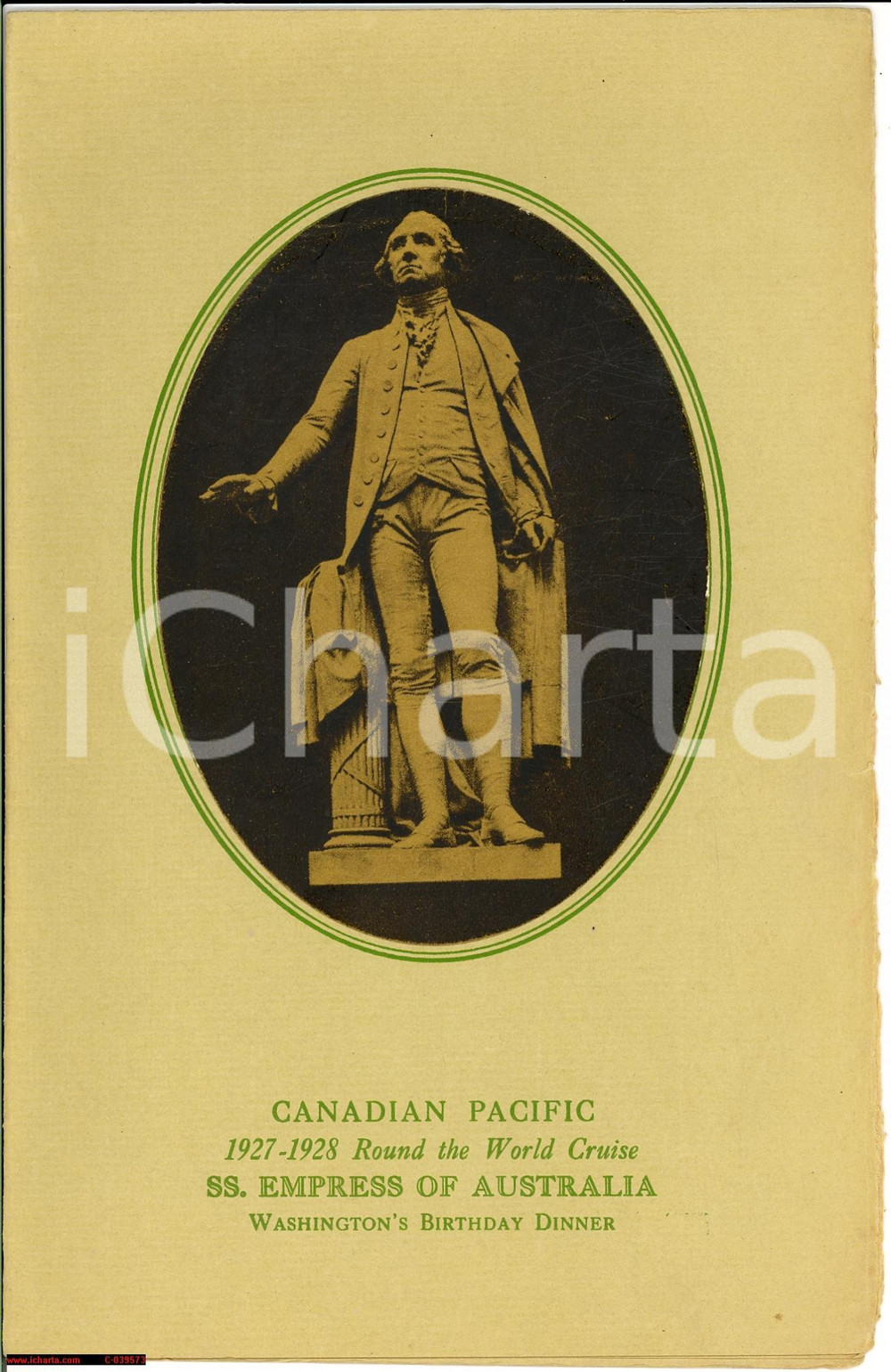 Oggetto da collezione cartaceo 1928 CANADIAN PACIFIC menÃ¹ Washington's birthday dinner 1