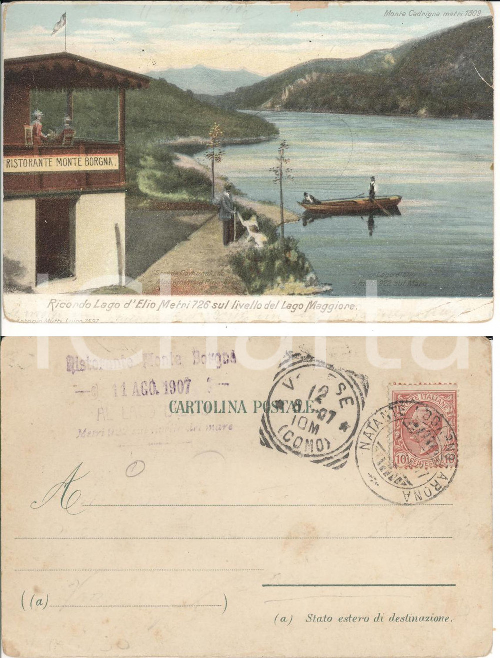 Cartolina originale da collezione 1907 Garabiolo Rist Monte Borgna *Natante Locarno Arona 1