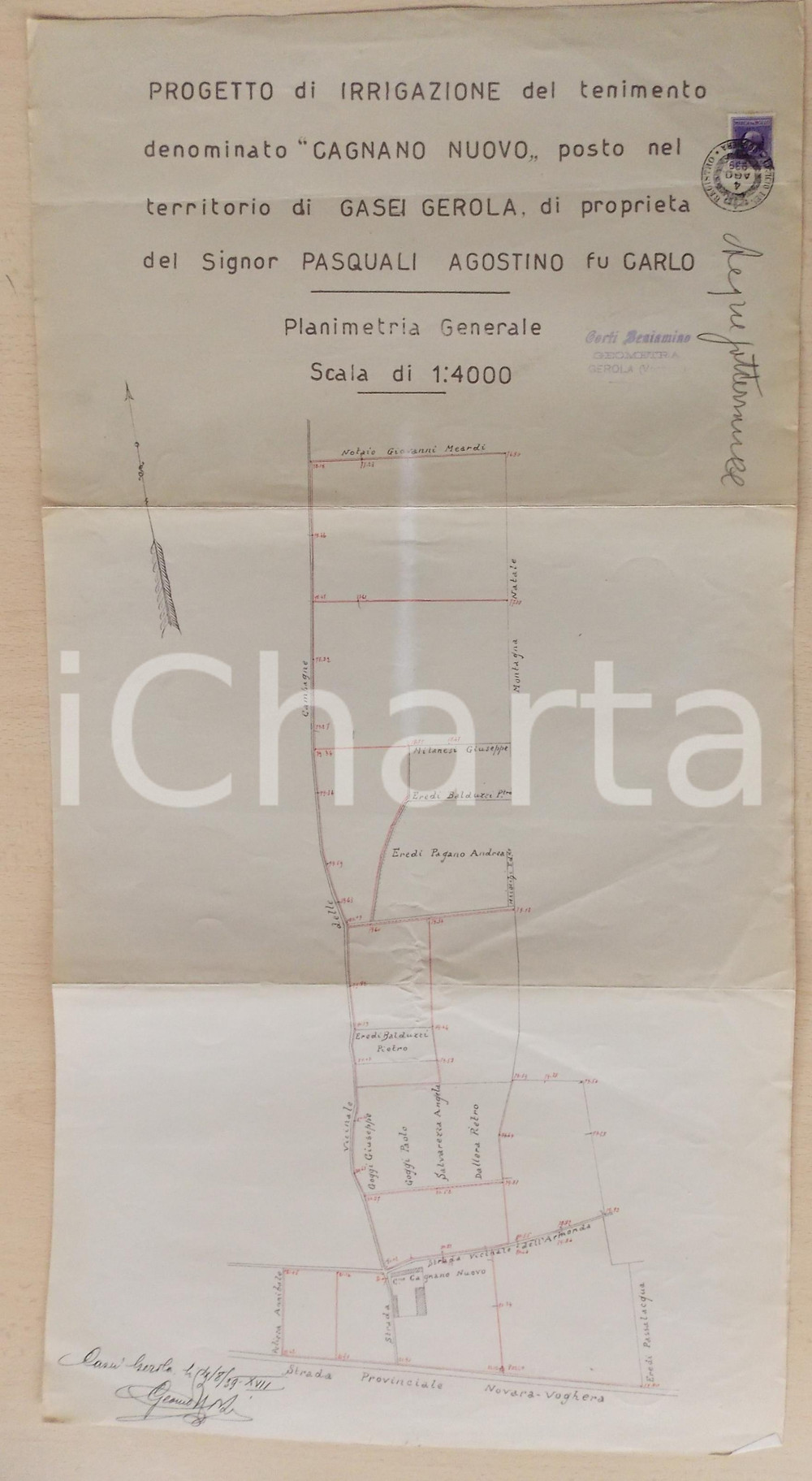 1939 CASEI GEROLA Proprietà Agostino PASQUALI Progetto irrigazione CAGNANO NUOVO