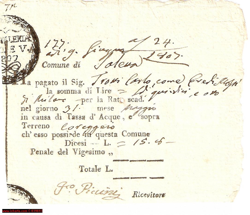 Documento originale, autentico 1807 SALETTA (FE) Uso acque sui terreni di Carlo TROTTI 1