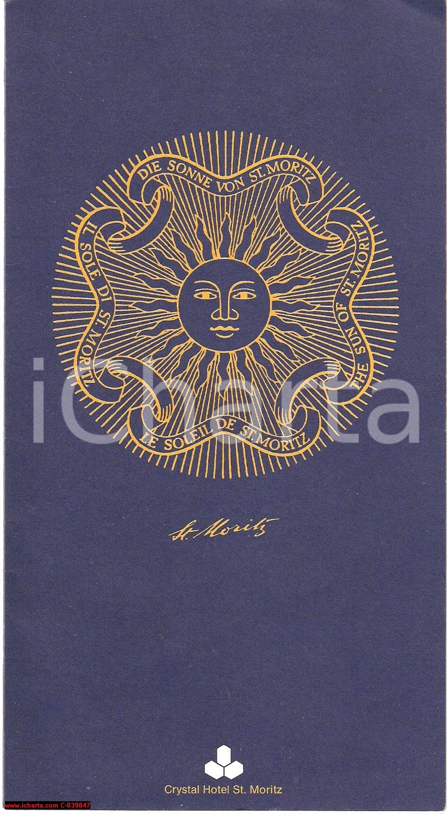 Oggetto da collezione cartaceo 1982 ST. MORITZ CH Menù illustrato del CRYSTAL HOTEL 1