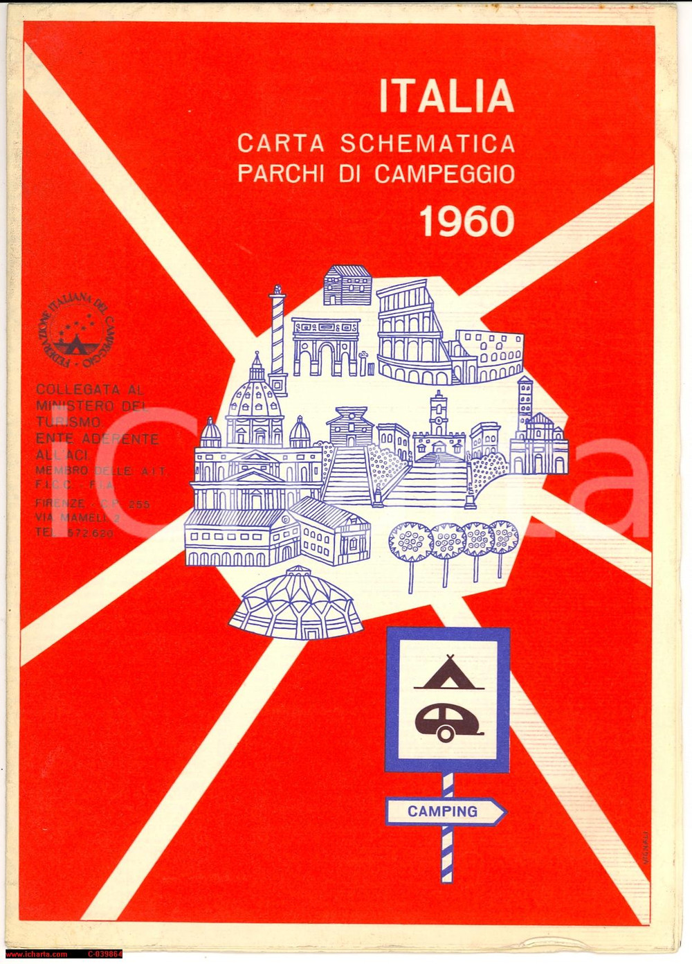 Materiale pubblicitario d’epoca 1960 FEDERCAMPEGGIO Parchi campeggio Italia 1960 1