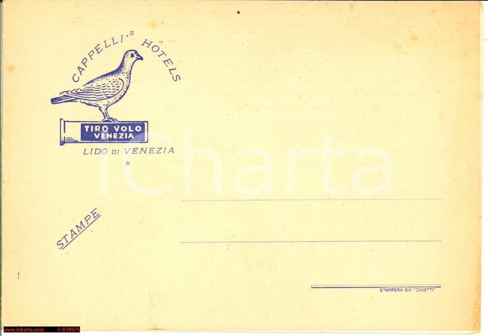 Oggetto da collezione cartaceo 1950 VENEZIA Campionati europei tiro a volo CAPPELLI 1