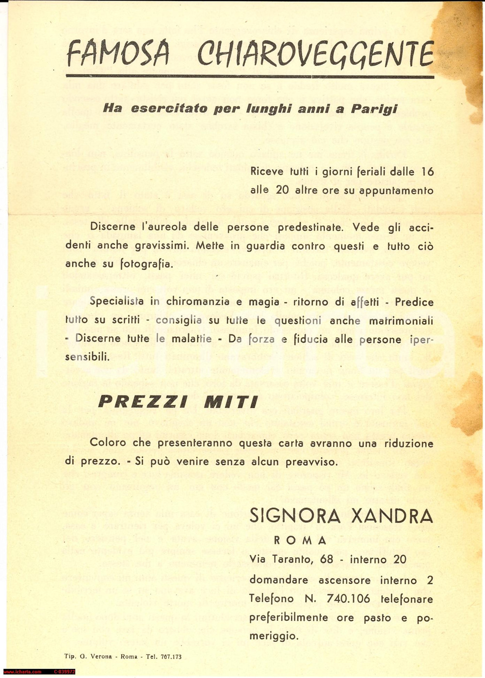 Materiale pubblicitario d’epoca 1950 circa ROMA Chiaroveggente XANDRA aureola accidenti 1