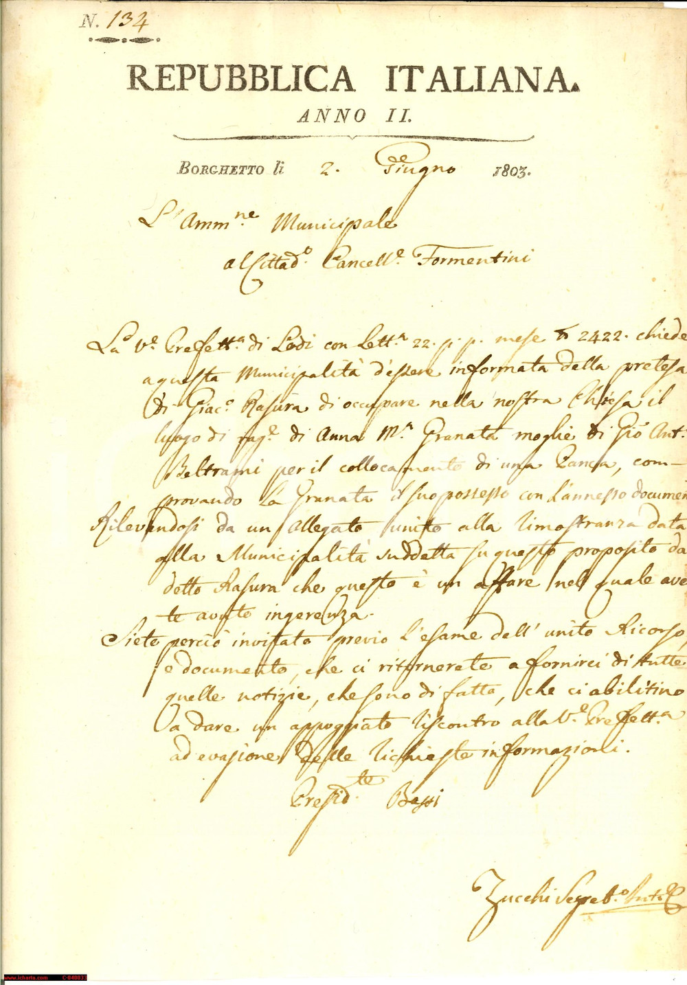 Documento originale, autentico 1803 BORGHETTO LODIGIANO (LO) Lite per panca in chiesa 1