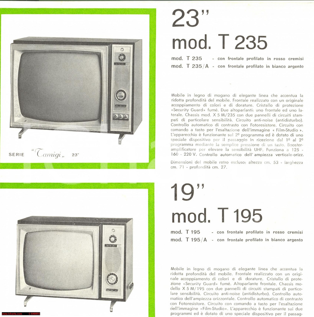 Materiale pubblicitario d’epoca 1963 COMO Televisori PYE serie Tamigi Londra Manchester 1