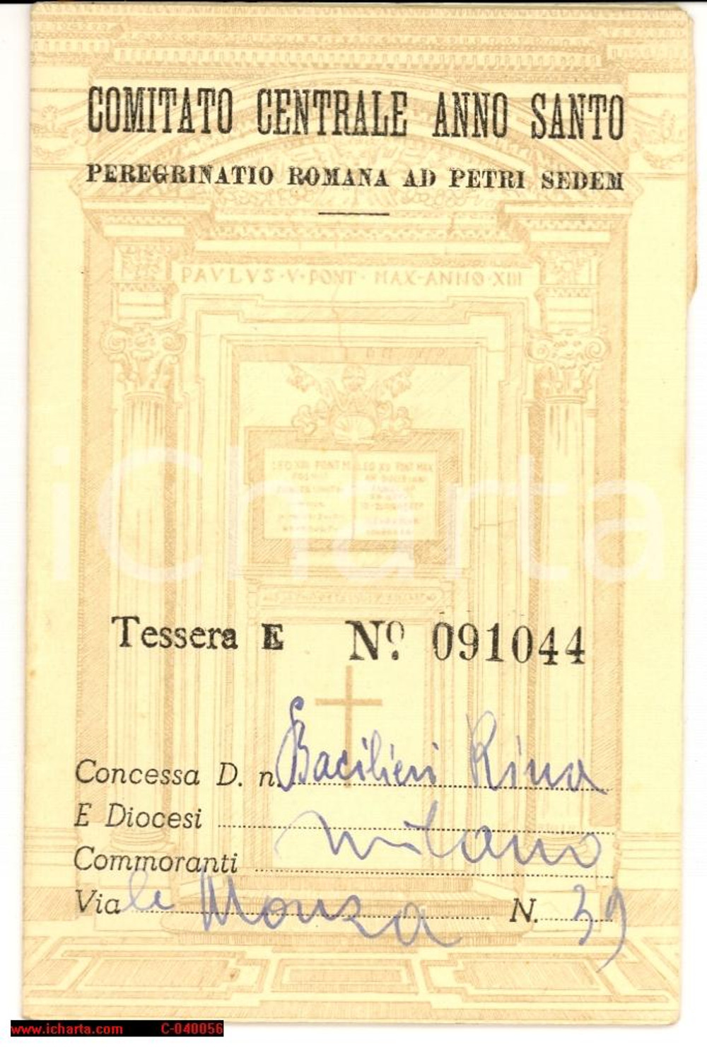 Oggetto da collezione cartaceo 1950 MILANO Rosa BACILIERI Pellegrinaggio Anno Santo 1