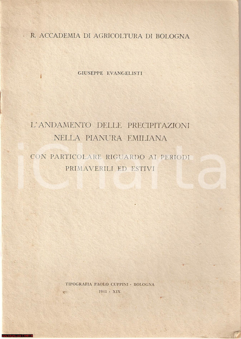 Libro, pubblicazione d epoca 1941 Giuseppe EVANGELISTI Precipitazioni piana emiliana Opuscolo 1