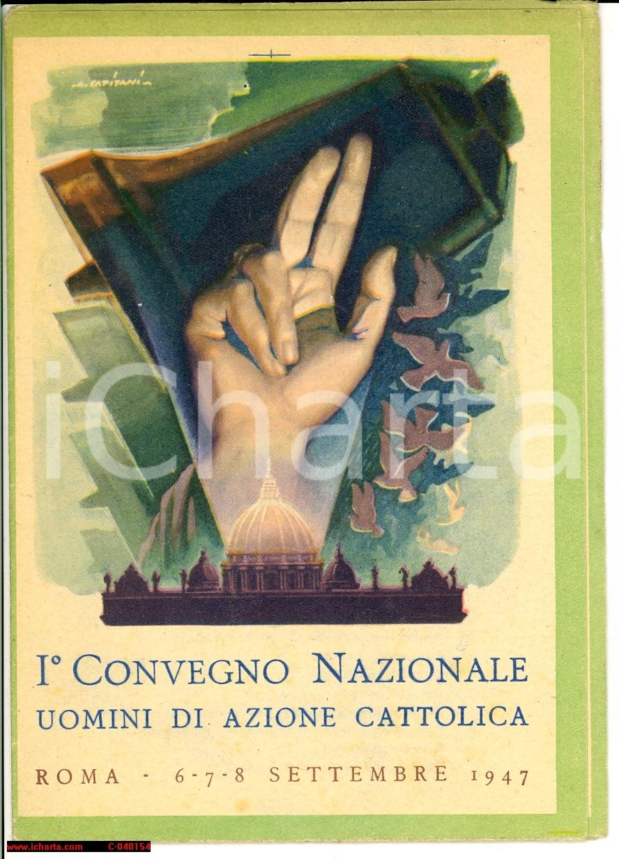 Oggetto da collezione cartaceo 1947 ROMA IÂ° Congresso AZIONE CATTOLICA pieghevole 1