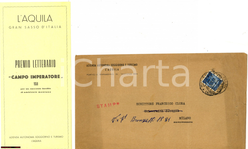 Oggetto da collezione cartaceo 1950 L AQUILA Premio Letterario CAMPO IMPERATORE 1