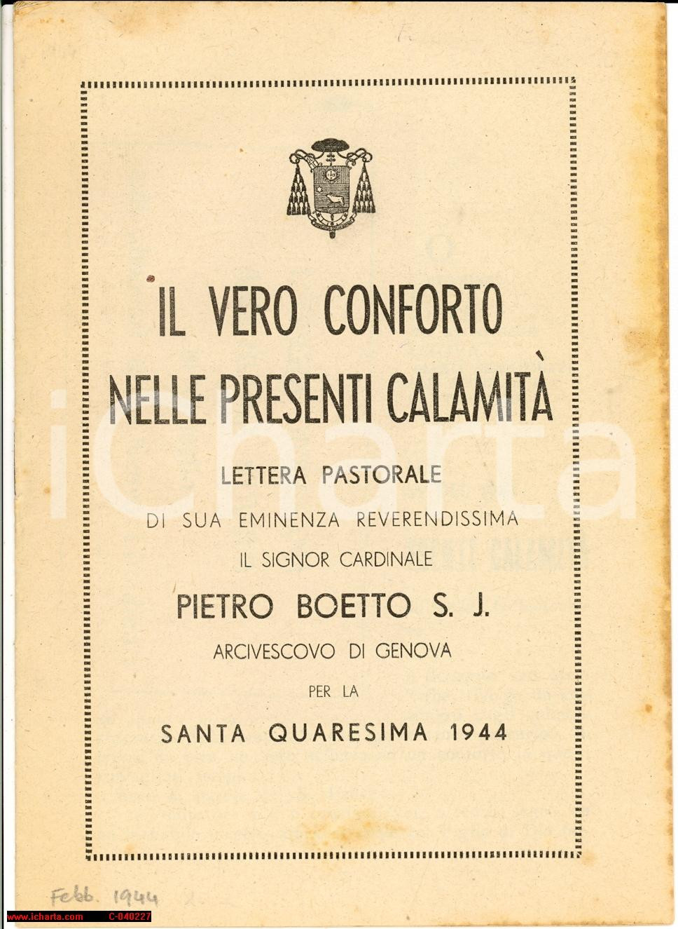 Libro, pubblicazione d epoca 1944 GENOVA Card. Pietro BOETTO Il vero conforto 1