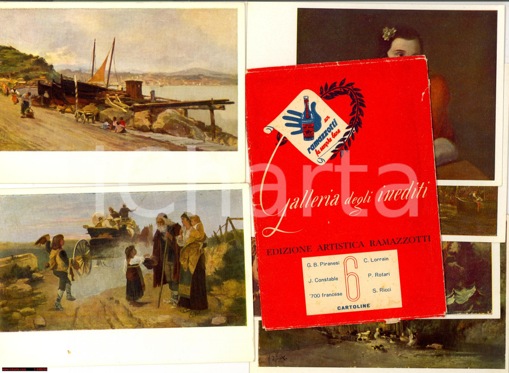 Materiale pubblicitario d’epoca 1952 MILANO Amaro RAMAZZOTTI Lotto 6 cartoline pubblic. 1