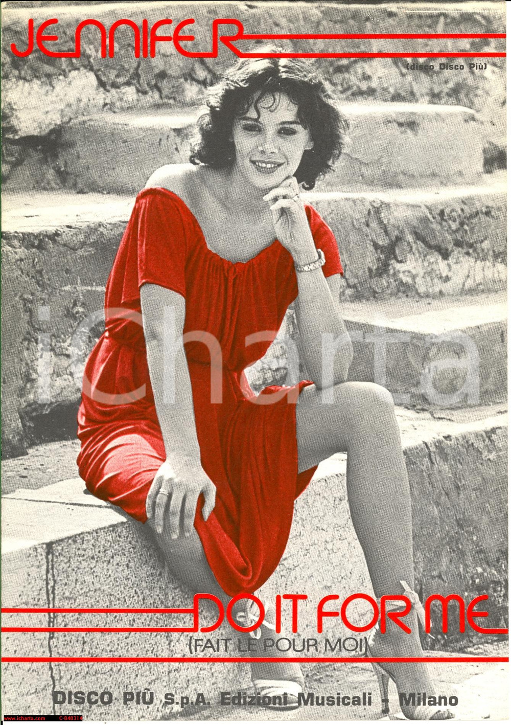 Oggetto da collezione cartaceo 1976 MILANO DISCO PIU  JENNIFER Do it for me Spartito 1