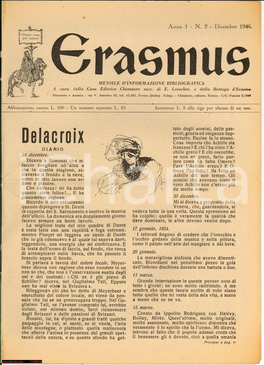 Giornale, rivista storica 1946 TORINO ERASMUS Rivista inf. bibliografica  nÂ°2 1