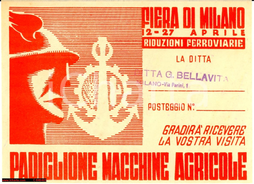 Oggetto da collezione cartaceo 1934 FIERA DI MILANO Invito, illustr. casco alato 1