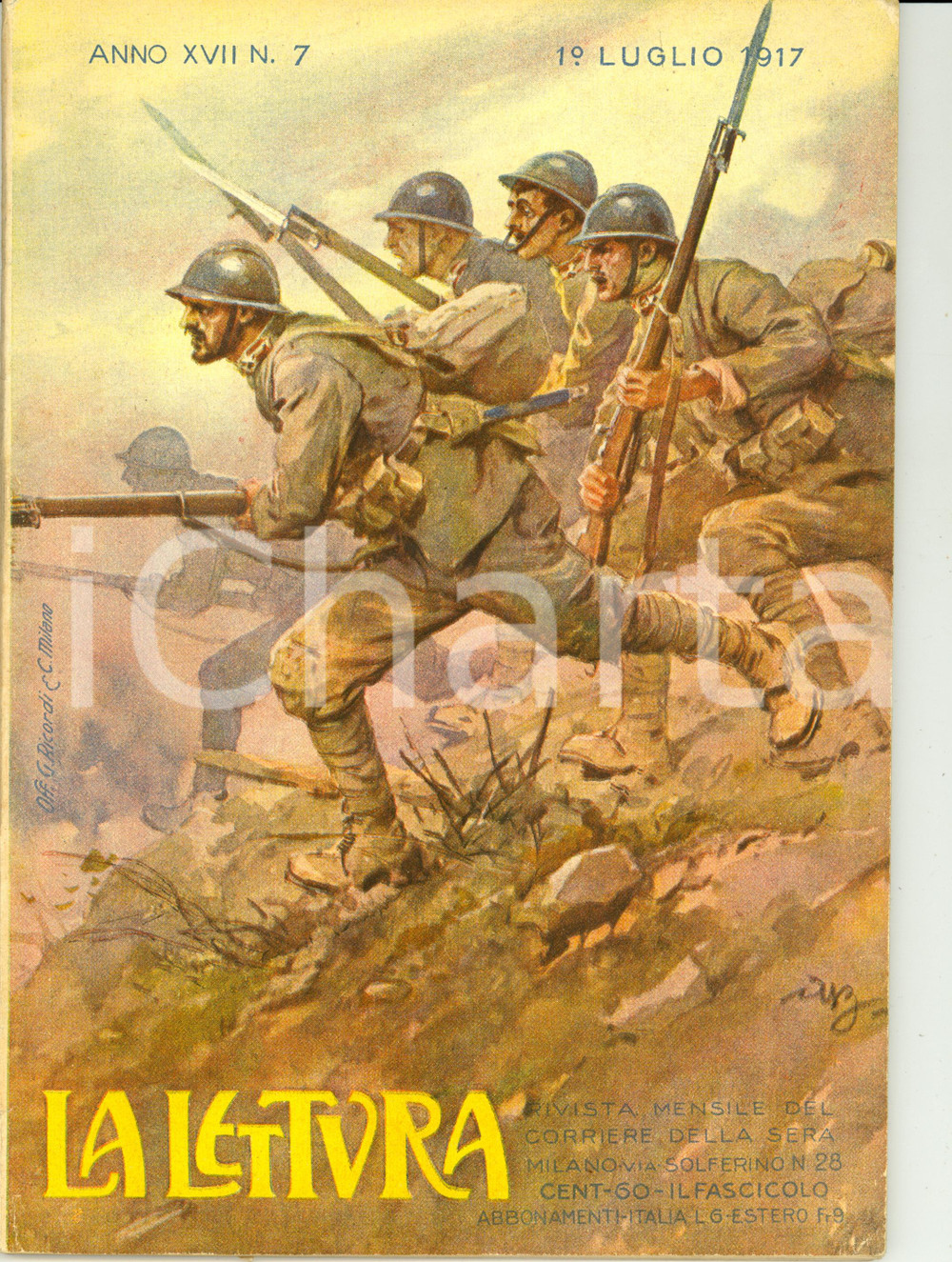 Giornale, rivista storica 1917 LA LETTURA Isonzo, Italia e barbari Rivista ILLUSTRATA Anno XVII n° 7 1