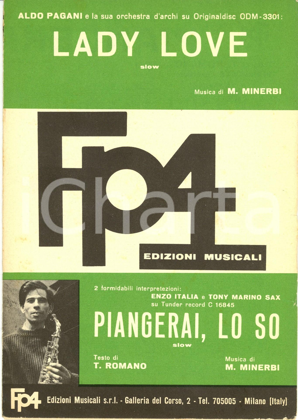 Oggetto da collezione cartaceo 1966 M. MINERBI Lady love-T. ROMANO M. MINERBI Piangerai, lo so *DANNEGGIATO 1