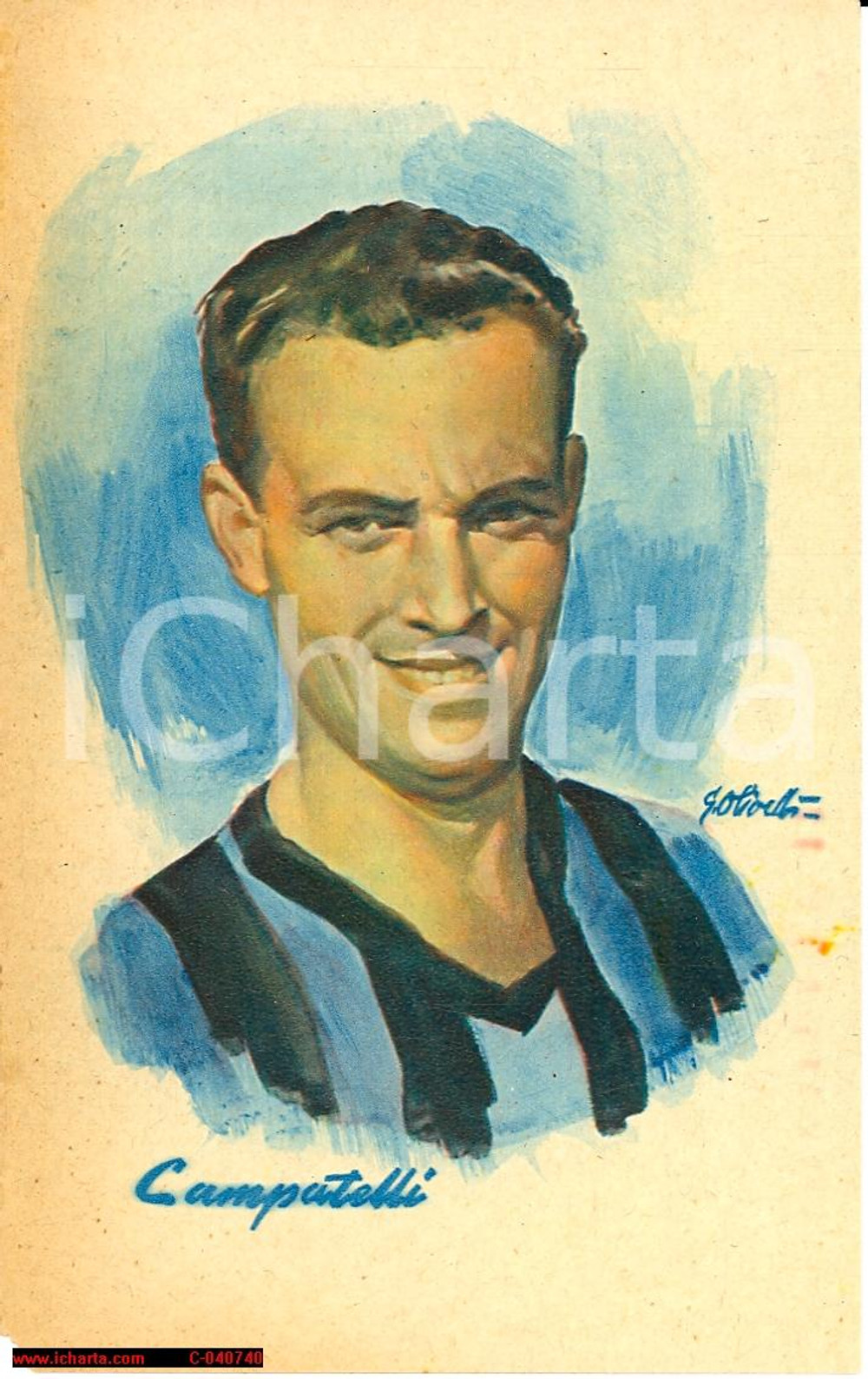 Cartolina originale da collezione 1948 Aldo Campatelli, calciatore dell'Inter, NV 1