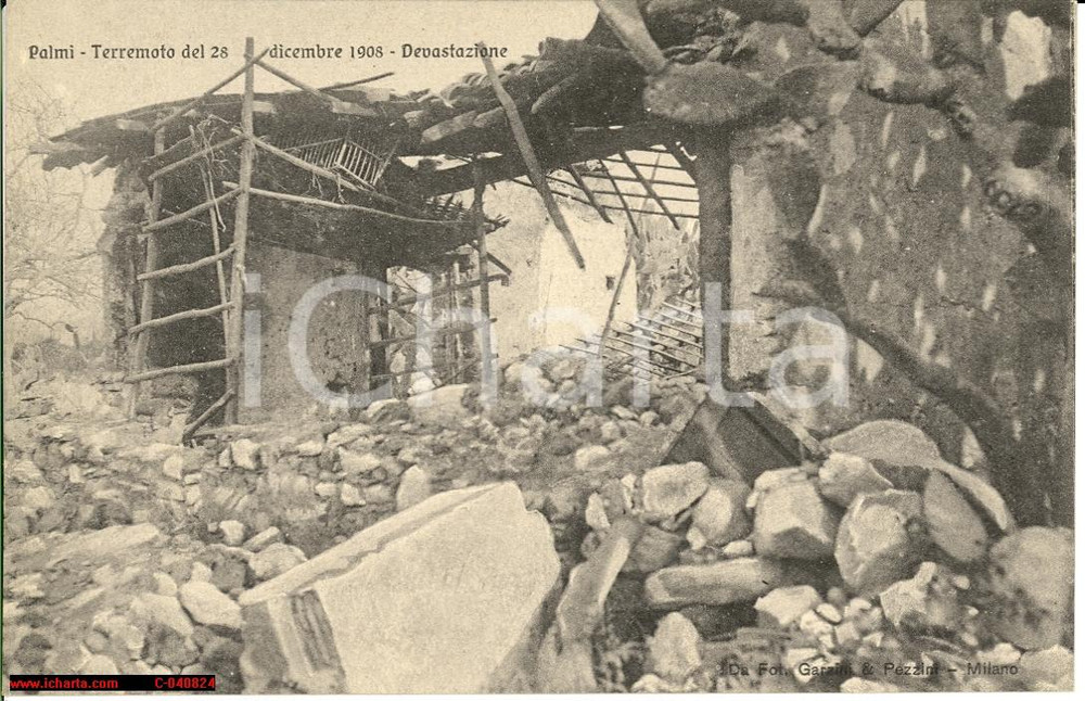 Cartolina originale da collezione 1908 Palmi RC immagine di devastazione terremoto Cartolina postale 1