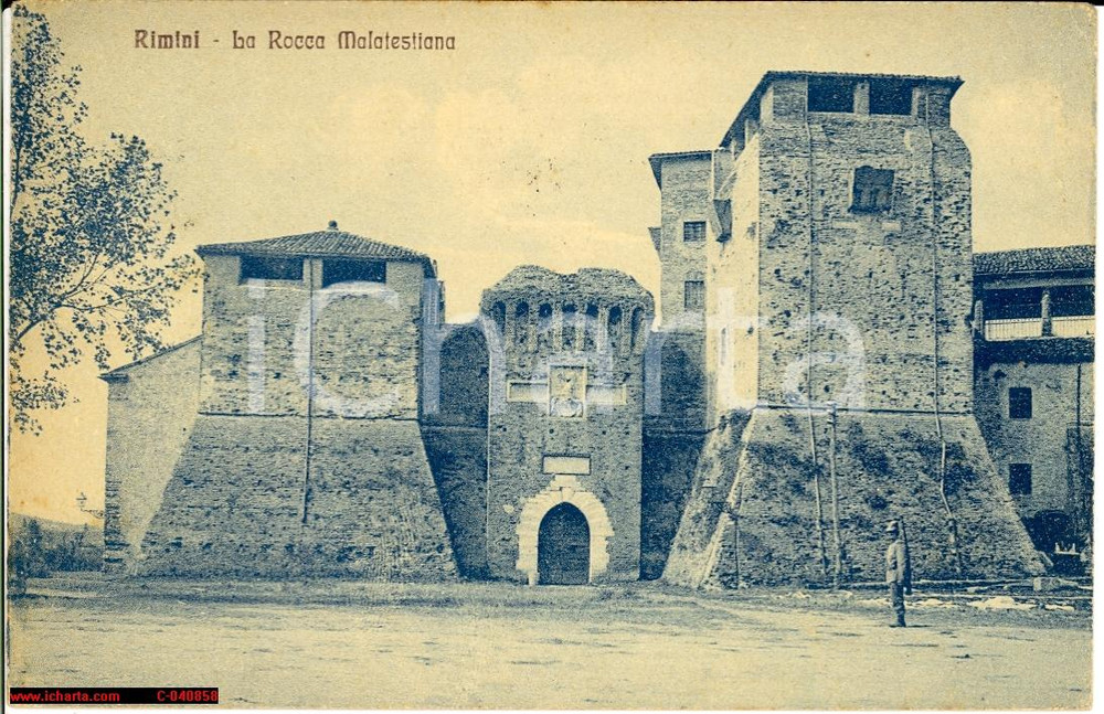 Cartolina originale da collezione 1926 Rimini Rocca Malatestiana Animata e guardia 1
