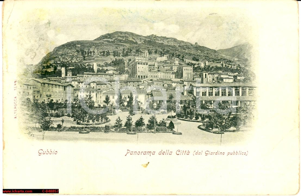 Cartolina originale da collezione 1900 Gubbio - Panorama d'epoca della cittÃ  *Rara 1