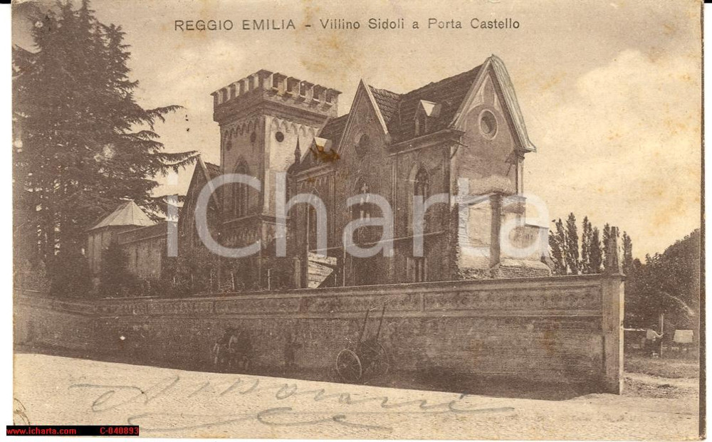 Cartolina originale da collezione 1915 Reggio Emilia Villino Sidoli e corso Animata 1