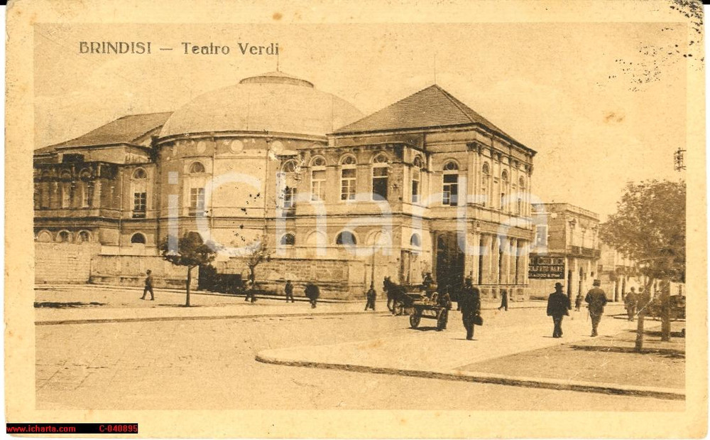 Cartolina originale da collezione 1921 Brindisi Teatro Verdi - Corso animato *Rara 1
