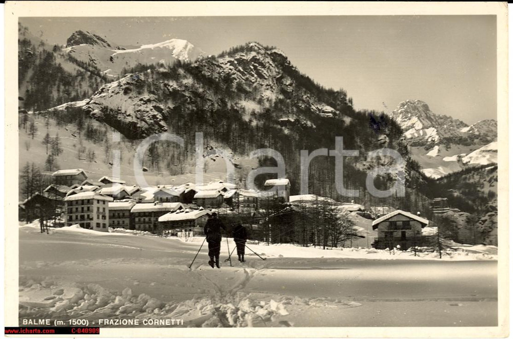 Cartolina originale da collezione 1941 Balme, fraz. Cornetti  Animata con sciatori 1