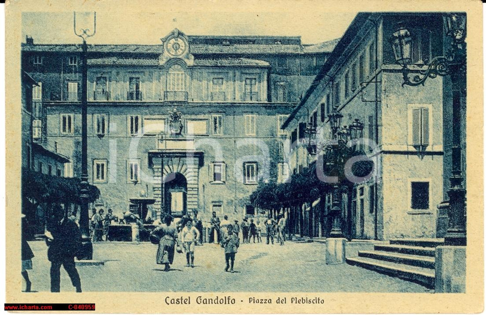 Cartolina originale da collezione 1925 Castel Gandolfo Piazza Plebiscito *Animata bambini 1
